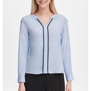 Piped-Trim Woven Blouse